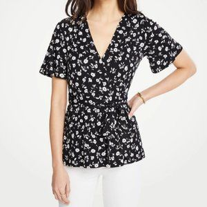Ann Taylor Ponte Belted Wrap Top XSP